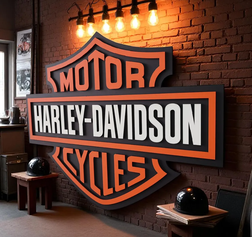 Harley Davidson Wooden Wall Art - 3D Logo Sign for Garage - Custom Biker Gift - Handcrafted Wood Office Decor - Motorcycle Wall Hanging