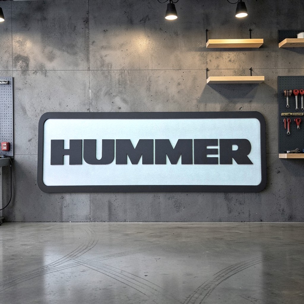 Hummer Wooden Wall Art - 3D Logo Sign for Garage - Custom Off-Road Lover Gift - Handcrafted Wood Office Decor - H1 H2 H3 Wall Hanging